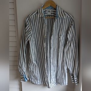 Lacoste Blue and White Striped Shirt 100% Cotton Size 44